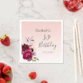 Birthday rose gold blush pink floral name napkin (Insitu)