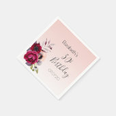 Birthday rose gold blush pink floral name napkin (Corner)