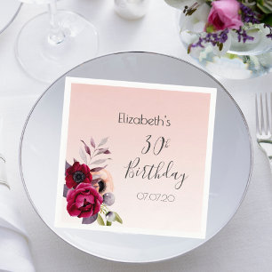 Birthday rose gold blush pink floral name napkin