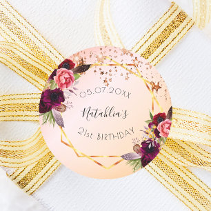 Birthday rose gold blush pink geometric monogram classic round sticker