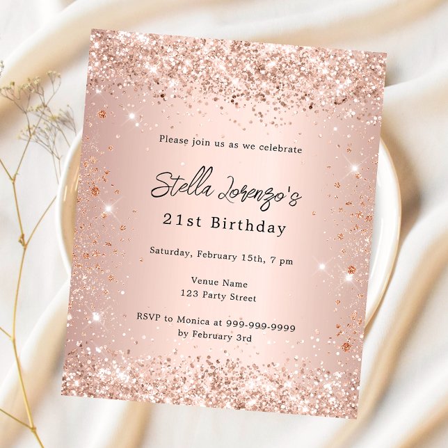 Birthday rose gold blush pink invitation (Creator Uploaded)