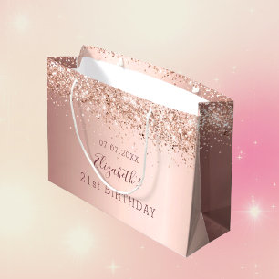 Birthday rose gold blush pink name large gift bag