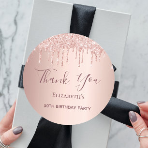 Birthday rose gold blush pink Thank You Classic Round Sticker
