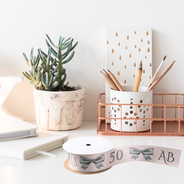 Birthday rose gold blush silver bow monogrammed satin ribbon (Creator Uploaded)