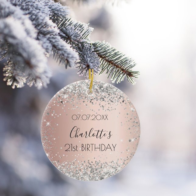 Birthday rose gold blush silver glitter friends ceramic ornament (Creator Uploaded)