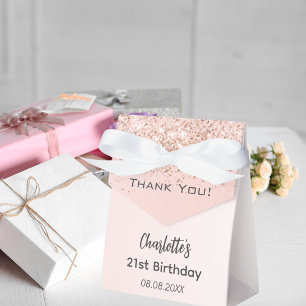 Birthday rose gold blush sparkles name thank you favour box