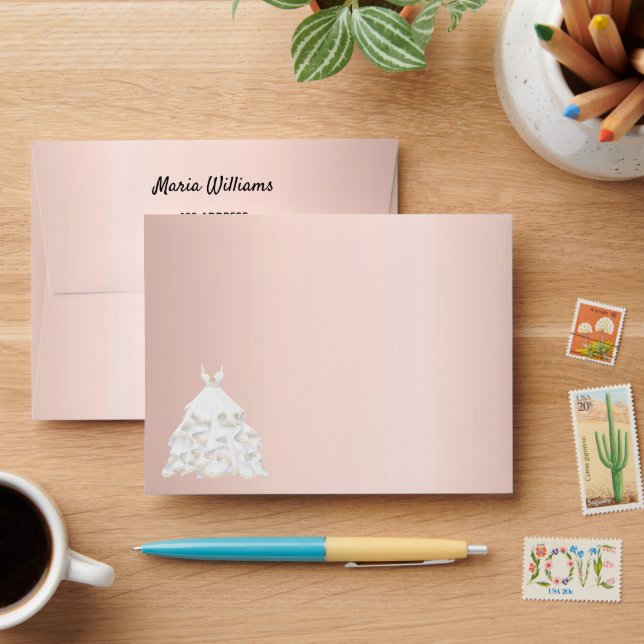 Birthday rose gold blush white dress glitter envelope (Desk)