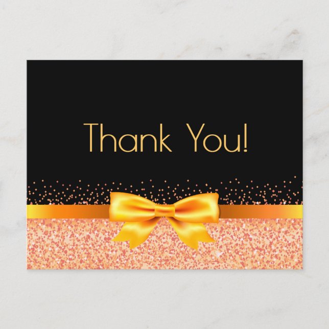 Birthday rose gold bow glam black Thank You Postcard (Front)
