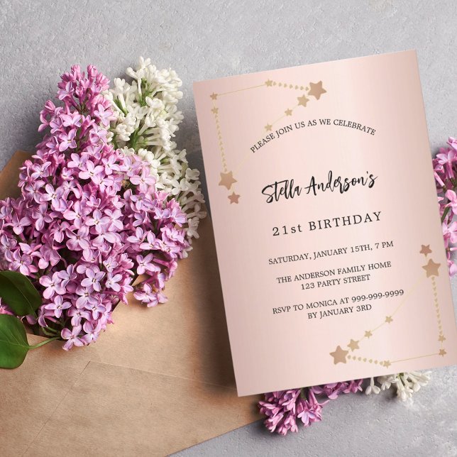 Birthday rose gold Capricorn star constellation Invitation (Creator Uploaded)