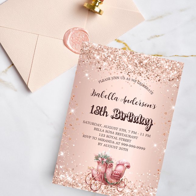Birthday rose gold carriage elegant invitation (Creator Uploaded)
