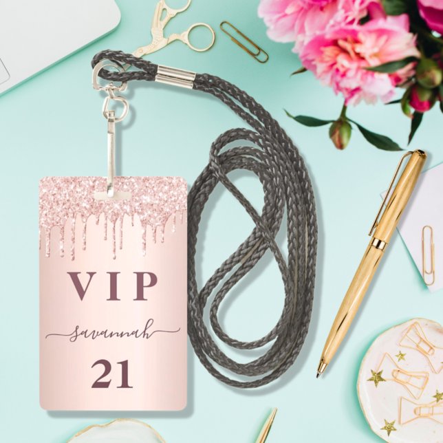 Birthday rose gold drips pink glam vip ID badge (Creator Uploaded)