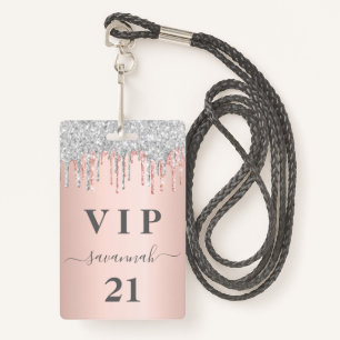 Birthday rose gold drips pink silver vip ID badge
