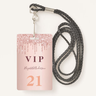 Birthday rose gold drips pink vip ID badge
