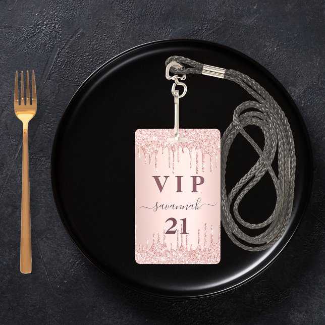 Birthday rose gold drips pink vip ID badge (Creator Uploaded)