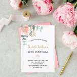 Birthday rose gold eucalyptus greenery floral invitation<br><div class="desc">An elegant invitation for a 50th (or any age) birthday party. A chic white background. Decorated with a rose gold and blush pink watercolored rose flower, floral, green eucalyptus leaves, sprigs, greenery and a faux gold sprig. Personalise and the name and party details. Black and golden letters. The name is...</div>