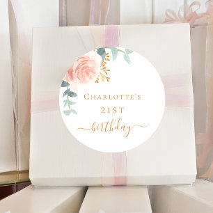 Birthday rose gold floral eucalyptus greenery classic round sticker