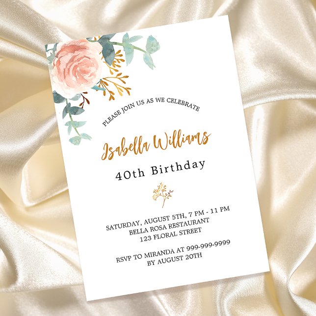 Birthday rose gold floral eucalyptus greenery invitation postcard (Creator Uploaded)