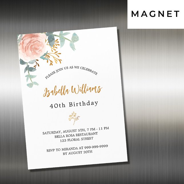 Birthday rose gold floral eucalyptus luxury magnetic invitation (Creator Uploaded)
