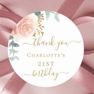 Birthday rose gold floral eucalyptus thank you classic round sticker