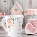Birthday rose gold florals eucalyptus name  latte mug<br><div class="desc">For an elegant 21st (or any age) birthday party.  A chic white background. Decorated with rose gold and blush pink florals,  flowers (roses)and green watercolored eucalyptus leaves,  sprigs,  greenery and faux gold sprigs. Personalise and add a name,  age and a date. Black and golden letters.</div>