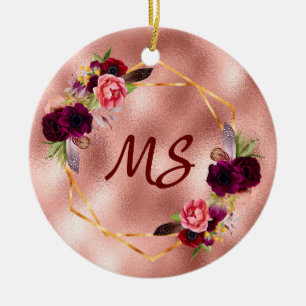 Birthday rose gold flowers monogram friends ceramic ornament