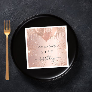 Birthday rose gold glitter balloons glam napkin