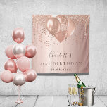 Birthday rose gold glitter balloons monogram tapestry<br><div class="desc">For an elegant 21st (or any age) birthday party. A rose gold gradient background. Decorated with rose gold, pink faux glitter drips, paint dripping look, glitter drops and balloons. Personalise and add a name, age 21 and a date. Can be used as a welcome banner, wall decor for the party....</div>