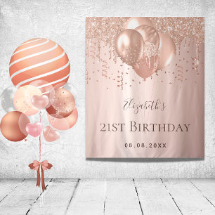 Birthday rose gold glitter balloons monogram tapestry