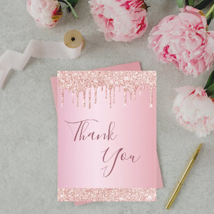 Birthday rose gold glitter drip Thank You Postcard