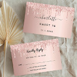 Birthday rose gold glitter drips party RSVP Enclosure Card<br><div class="desc">A faux rose gold metallic looking background,  decorated with sparkling faux glitter drips,  paint dripping look.
On the front: Personalise and add the reply by date.
Back: add a name,  event and date of the event.</div>