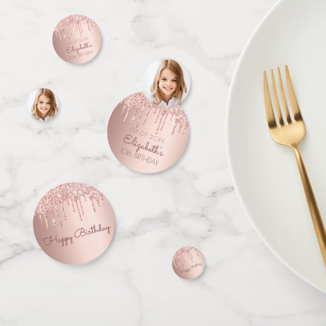 Birthday rose gold glitter drips photo girl confetti (Group)