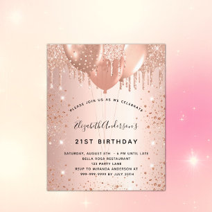 Birthday rose gold glitter dust balloons budget flyer