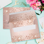 Birthday rose gold glitter dust metal monogram  envelope<br><div class="desc">Girly and glamourous. A faux rose gold metallic looking background with elegant faux rose gold glitter dust. Personalise and add your monogram initals,  name and return address. The name is written with a modern and trendy handlettered style script. Rose gold coloured letters.  Perfect for birthday party invitations!</div>