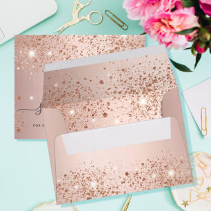 Birthday rose gold glitter dust metal monogram envelope