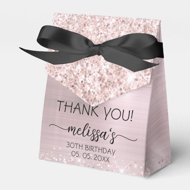 Birthday Rose Gold Glitter Monogram Name Thank You Favour Box (Front Side)