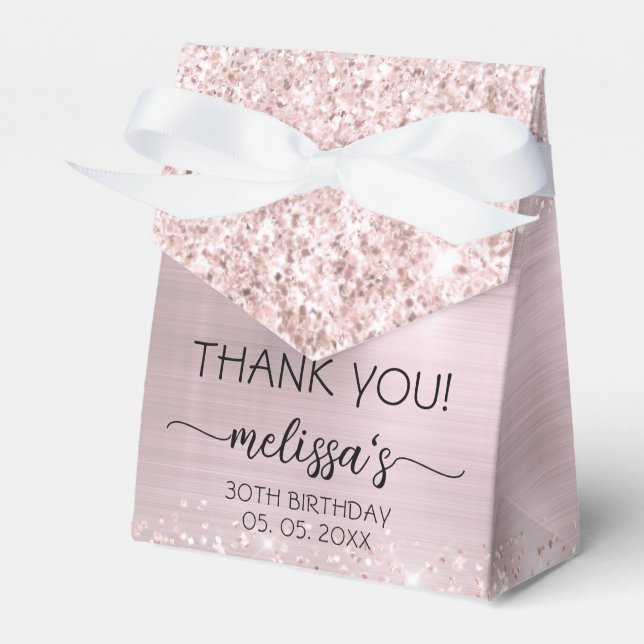 Birthday Rose Gold Glitter Monogram Name Thank You Favour Box (Front Side)