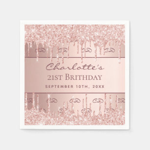 Birthday rose gold glitter monogram script napkin