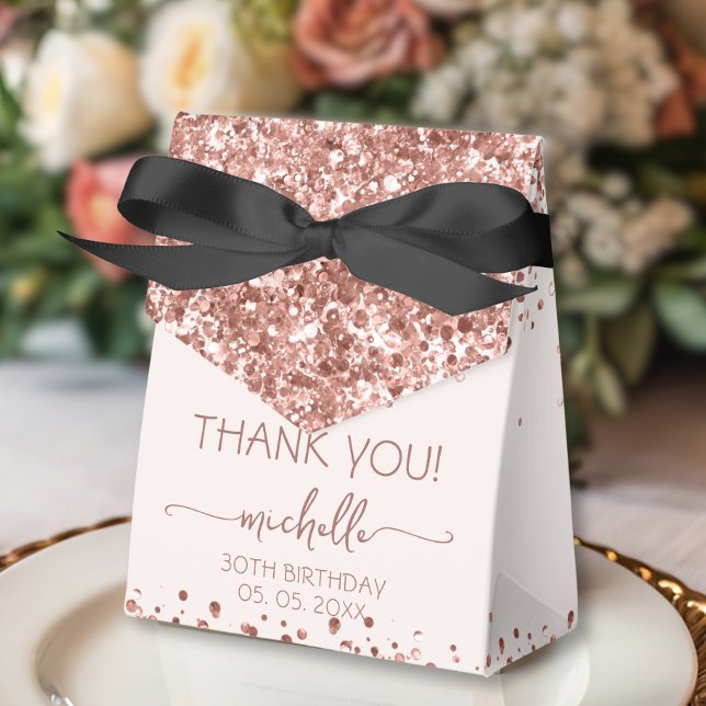 Birthday Rose Gold Glitter Monogram Thank You  Favour Box (Creator Uploaded)