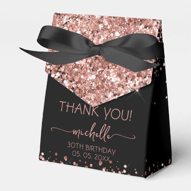 Birthday Rose Gold Glitter Monogram Thank You  Favour Box (Front Side)
