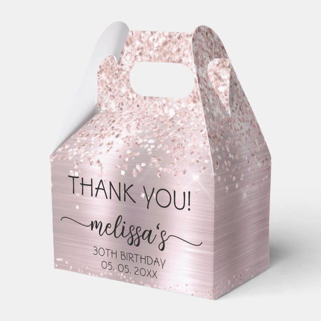 Birthday Rose Gold Glitter Pink Monogram Name Favo Favour Box (Front Side)