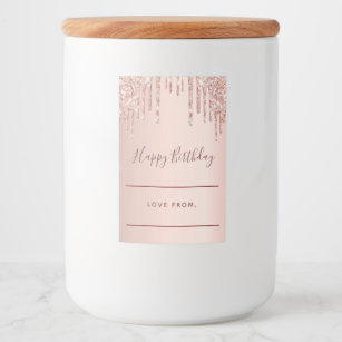 Birthday rose gold glitter pink sparkle homemade food label