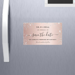 Birthday rose gold glitter save the date magnet