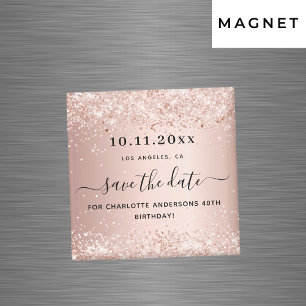 Birthday rose gold glitter save the date magnet