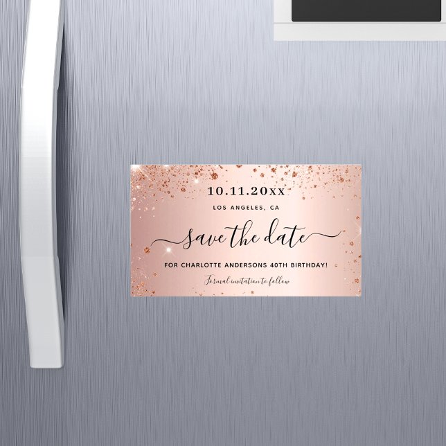 Birthday rose gold glitter save the date magnet (Creator Uploaded)