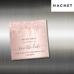Birthday rose gold glitter save the date magnet<br><div class="desc">A girly and trendy Save the Date magnet for a 40th (or any age) birthday party. A feminine pink, rose gold background decorated with faux rose gold glitter drips. Personalize and add a date and name/age 40. Dark rose gold colored letters. The text: Save the Date is written with a...</div>