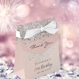 Birthday rose gold glitter silver pink thank you favour box