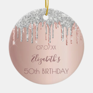 Birthday rose gold glitter silver sparkle ceramic ornament