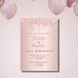 Birthday rose gold glitter two persons friends invitation<br><div class="desc">A modern, stylish and glamourous invitation for two women's 21st birthday party (or any age) A faux rose gold metallic looking background with an elegant faux rose gold glitter drip, paint drip look. Personalise and add names and party details. An invitation for two persons celebrating together, twins, sisters or friends....</div>