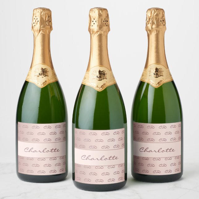 Birthday rose gold monogram pattern initials name sparkling wine label (Bottles)