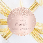 Birthday rose gold name classic round sticker<br><div class="desc">For a girly and glamorous 50th (or any age) birthday party.  A rose gold background with confetti. Personalize and add a date,  name and age 21. The text: The name is written in dark rose gold with a modern hand lettered style script.</div>